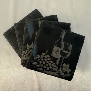 Charcoal Slate Coasters with Four Different Wine Designs-Set of Four
